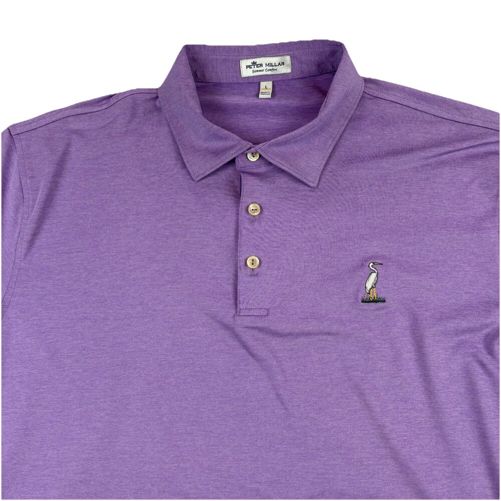 Perer Millar Summer Comfort Golf Polo Shirt Mens L Purple Great Egret Logo